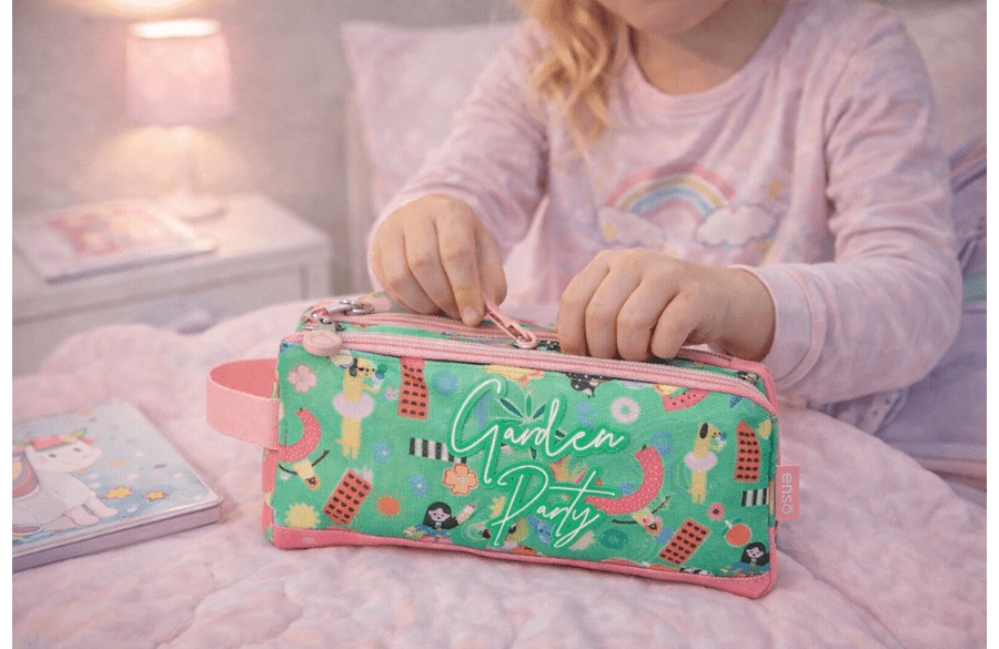 ENSO GARDEN PARTY prazna pernica sa 3 pregrade sa cvetnim motivima