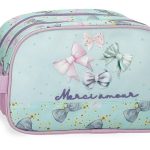 ENSO MERCI AMOUR dečiji neseser sa 2 pregrade u pastelnoj mint i roze boji sa mašnicama