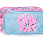 movom girl power prazna pernica sa 3 pregrade, plava i roze, tri zip odeljka, bočna ručka, dečija pernica