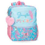 Enso JUNGLE MOOD ranac za vrtić u tirkizno-roze boji sa floralnim motivima i pufnastim priveskom