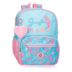 Enso JUNGLE MOOD školski ranac tirkizno-roze boje sa floralnim motivima i pufnastim priveskom