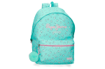 Pepe Jeans NORA školski ranac u mint boji sa cvetnim dezenom i pufnastim priveskom