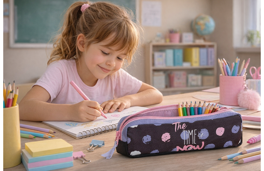 Roll Road The Time Is Now prazna pernica sa tufnastim dezenom i natpisom