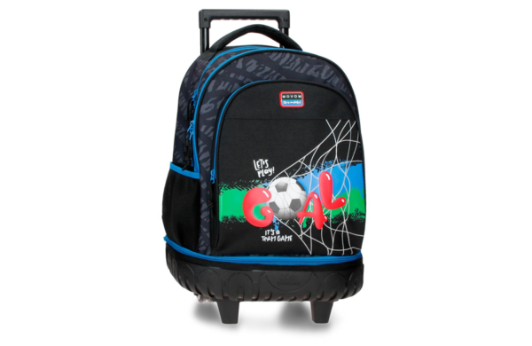 MOVOM OFFSIDE ranac sa točkićima crni sa plavim detaljima i fudbalskim motivom 32x43x21 cm