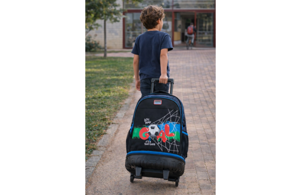 MOVOM OFFSIDE ranac sa točkićima crni sa plavim detaljima i fudbalskim motivom 32x43x21 cm