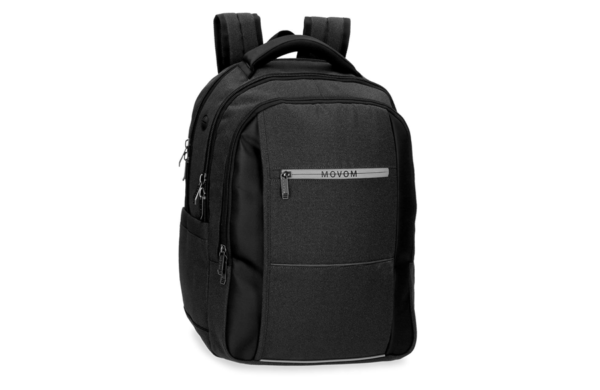 Crni MOVOM TRIMMED ranac za laptop sa tri odeljka i prednjim džepom, moderan poslovni model