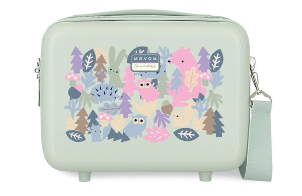 MOVOM FOREST dečiji neseser pastelno zeleni tvrdi neseser sa motivima šumskih životinja i kaišem za nošenje