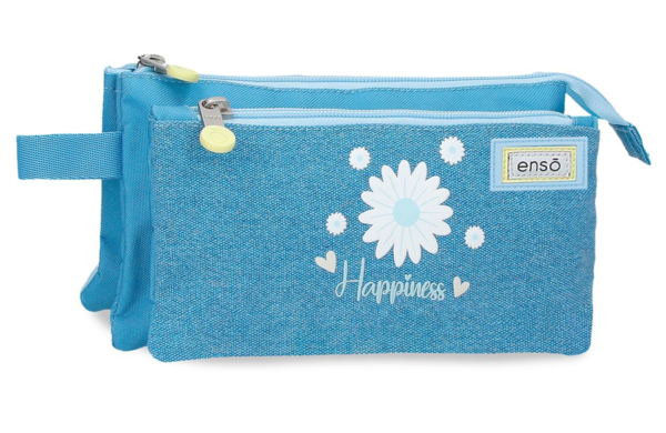 ENSO HAPPINESS prazna pernica sa tri pregrade u plavoj boji sa motivom bele rade