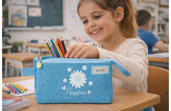 enso happiness, prazna pernica, pernica sa 3 pregrade, školska pernica, dečija pernica, plava pernica, pernica za školu, ensо pernica, pernica za devojčice, organizer za pribor
