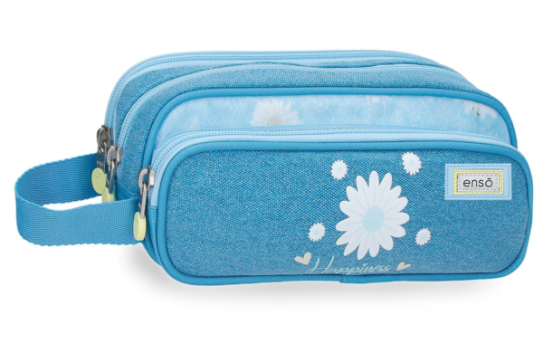 ENSO HAPPINESS prazna pernica sa tri pregrade u plavoj boji sa motivom bele rade