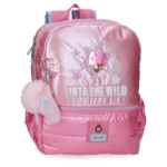 ENSO INTO THE WILD ranac za vrtić pink dečiji ranac sa prednjim džepom, bočnim mrežastim džepovima i ukrasnim priveskom