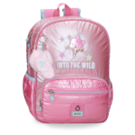ENSO INTO THE WILD ranac za školu pink dečiji ranac sa prednjim džepom, bočnim mrežastim džepovima i ukrasnim priveskom