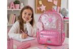 ENSO INTO THE WILD ranac za školu pink dečiji ranac sa prednjim džepom, bočnim mrežastim džepovima i ukrasnim priveskom