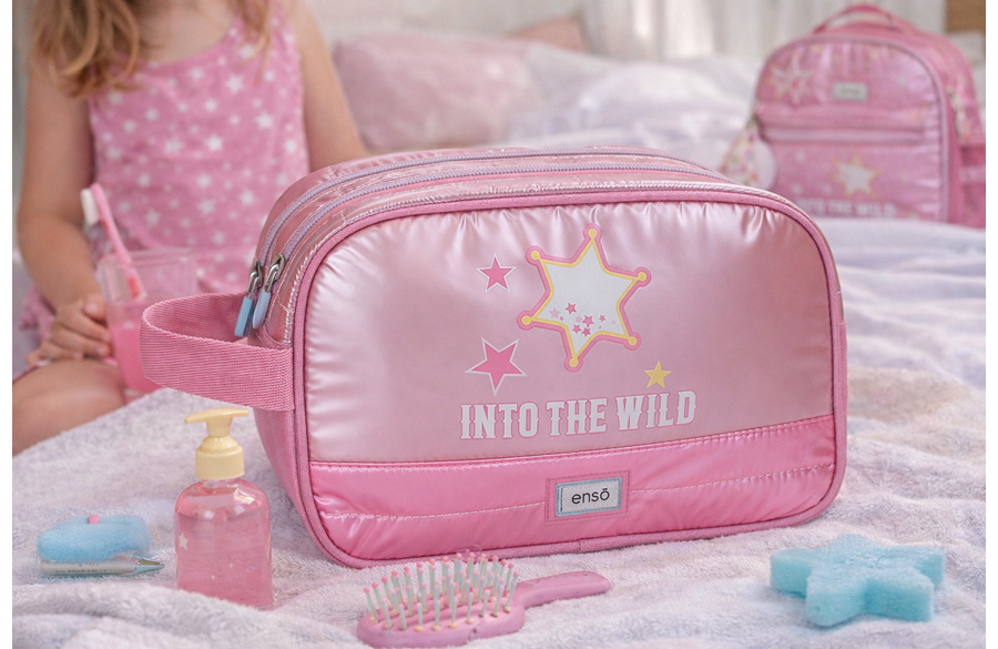 ENSO INTO THE WILD dečiji pink neseser sa dve pregrade i metalik dizajnom