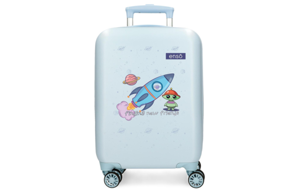 ENSO NEW FRIENDS dečiji kofer 50 cm svetloplavi sa motivom rakete i vanzemaljca, dečiji kabinski kofer na točkiće