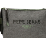 PEPE JEANS EDEMON prazna pernica sa tri pregrade u antracit boji sa zelenim detaljima