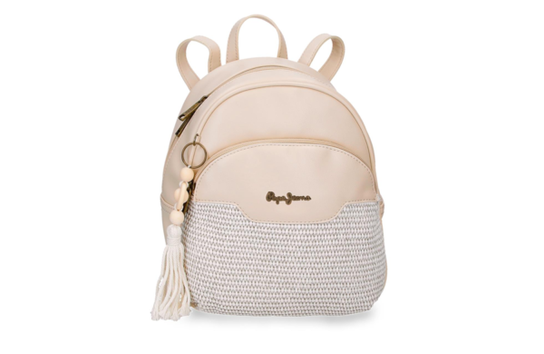 Pepe Jeans CLARA ženski ranac od eko kože sa pletenom teksturom i resama, mali urbani ranac za svaki dan