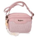 PEPE JEANS CLARA ženska torba na rame roze boje sa pletenim detaljem, dve pregrade i podesivim kaišem
