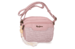 PEPE JEANS CLARA ženska torba na rame roze boje sa pletenim detaljem, dve pregrade i podesivim kaišem