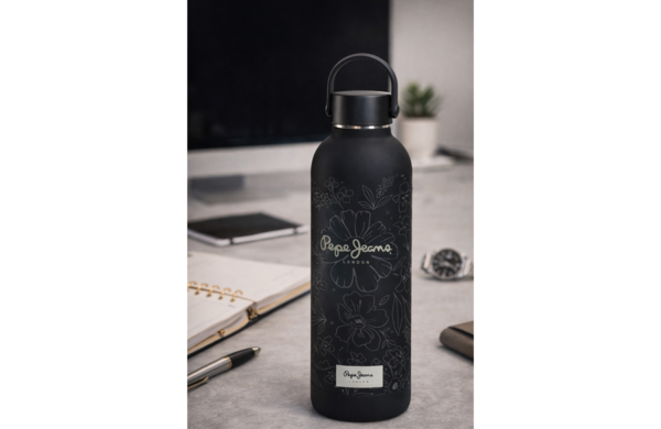 PEPE JEANS ELOISE termos 750 ml crni sa floralnim motivima elegantna termo boca za svakodnevnu upotrebu