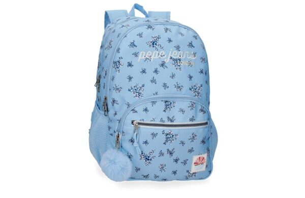 PEPE JEANS OLIVIA svetloplavi školski ranac 44 cm sa dva odeljka i floralnim dezenom