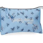 PEPE JEANS OLIVIA prazna pernica sa tri pregrade svetloplava sa cvetnim printom