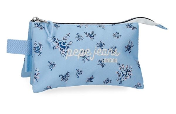 PEPE JEANS OLIVIA prazna pernica sa tri pregrade svetloplava sa cvetnim printom