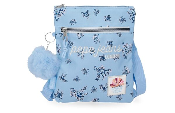 PEPE JEANS OLIVIA svetloplava ženska torba na rame sa floralnim motivima i dekorativnom pufnicom
