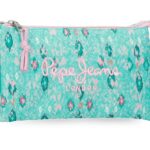 PEPE JEANS SUN prazna pernica sa tri pregrade u tirkiznim i roze tonovima