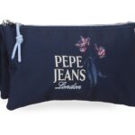PEPE JEANS LENAY prazna pernica sa 3 pregrade u teget boji sa urbanim printom i rajsferšlus zatvaranjem
