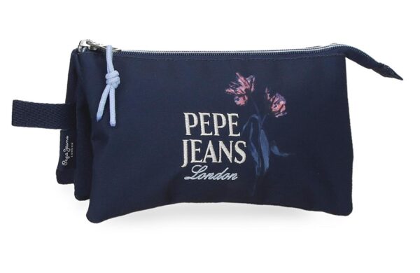 PEPE JEANS LENAY prazna pernica sa 3 pregrade u teget boji sa urbanim printom i rajsferšlus zatvaranjem