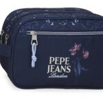 PEPE JEANS LENAY ženski neseser sa 2 pregrade u teget boji sa urbanim printom i rajsferšlus zatvaranjem