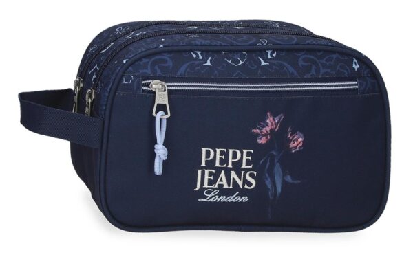 PEPE JEANS LENAY ženski neseser sa 2 pregrade u teget boji sa urbanim printom i rajsferšlus zatvaranjem