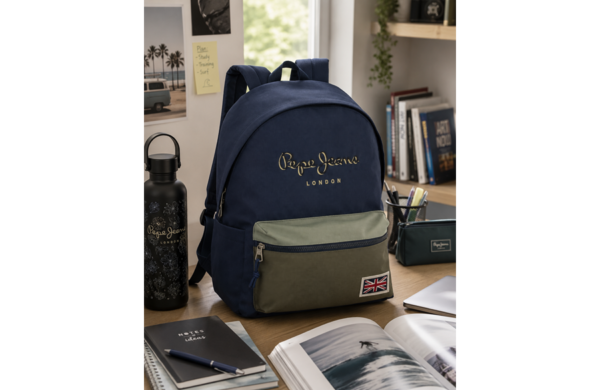 PEPE JEANS ARWYN teget ranac za školu sa postavljenim leđima, džepom za laptop i sportskim detaljima