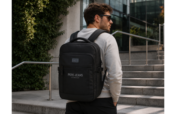 Pepe Jeans Durham muški ranac za laptop 15 inča crni urbani ranac sa više pregrada i organizerom