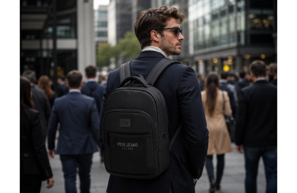 Pepe Jeans Durham ranac za laptop 15.6 inča muški crni urbani cabin ranac sa više pregrada