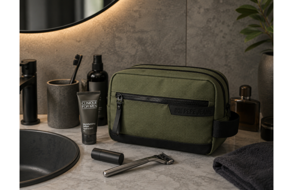 PEPE JEANS DORKING muški neseser sa dve pregrade khaki organizator 26x16x12 cm