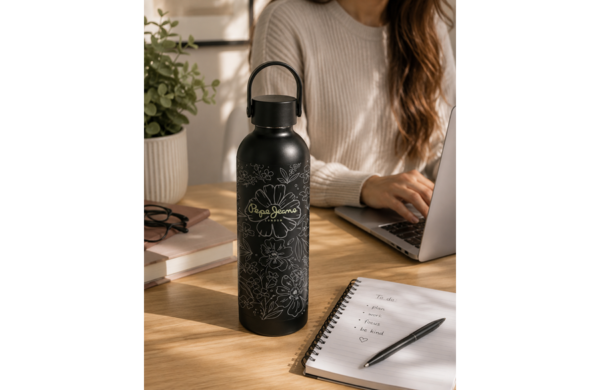 PEPE JEANS ELOISE termos 500 ml crni sa floralnim motivima elegantna termo boca za svakodnevnu upotrebu