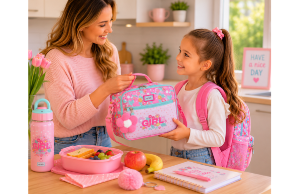 ENSO Girl Zone dečija termo torba za užinu roze sa cvetnim motivima