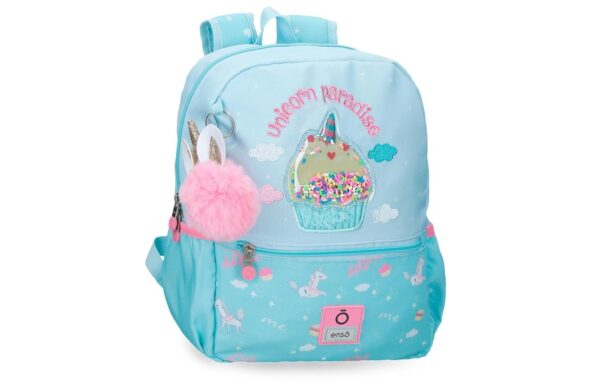 ENSO Unicorn Paradise ranac za vrtić tirkizni sa jednorogom i roze puf priveskom
