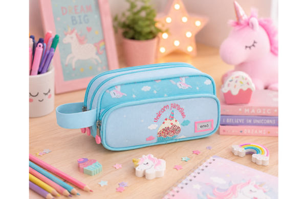 ENSO Unicorn Paradise prazna pernica sa 3 pregrade tirkizna sa motivom jednoroga