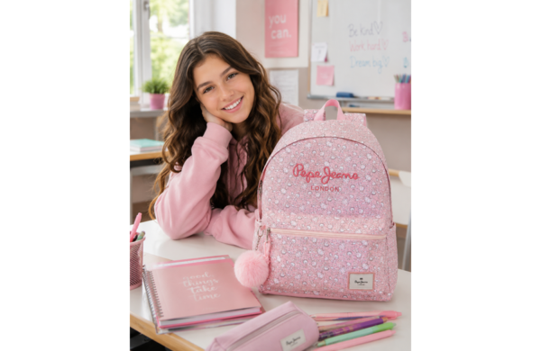 PEPE JEANS MIA školski ranac roze cvetni dezen sa džepom za tablet
