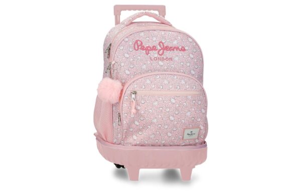 PEPE JEANS MIA ranac za školu sa točkićima roze cvetni dezen
