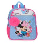 Disney Minnie Flowers ranac za vrtić sa Minnie Mouse motivom, roze puf priveskom i bočnim džepovima