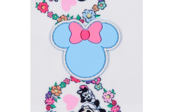 Disney Minnie Flowers ranac za vrtić sa Minnie Mouse motivom, roze puf priveskom i bočnim džepovima