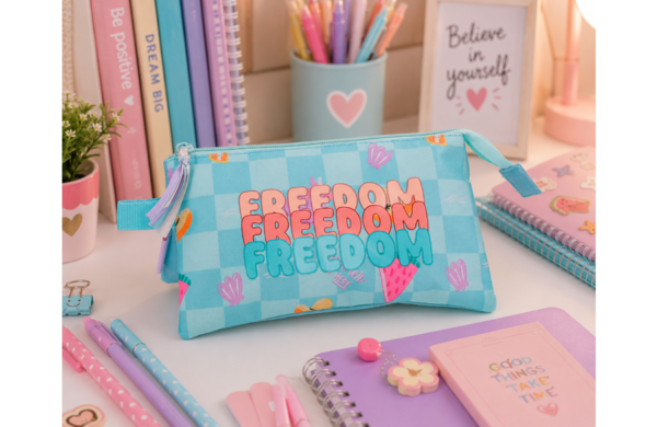 MOVOM FREEDOM prazna pernica sa 3 pregrade 22 × 12 × 5 cm sa letnjim motivima i tirkiznim detaljima