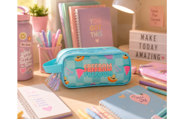 MOVOM FREEDOM prazna pernica sa 3 pregrade 22 × 10 × 9 cm sa letnjim motivima i tirkiznim detaljima