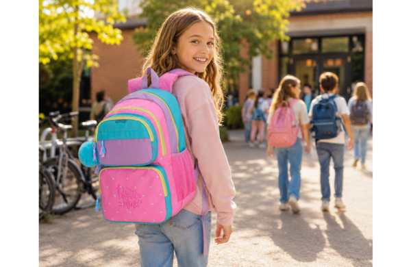 MOVOM POSITIVE MIND roze ranac za školu sa dve pregrade i pomponom 32 × 45 × 19 cm
