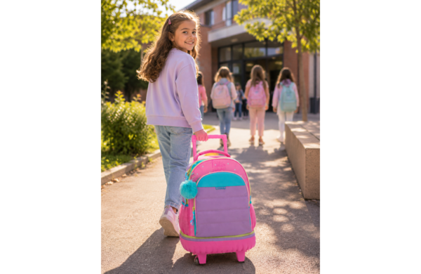 MOVOM POSITIVE MIND roze ranac za školu sa odvojivim trolley sistemom i točkićima 32 × 43 × 21 cm