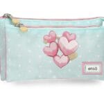 ENSO HEARTS prazna pernica sa 3 pregrade svetlozelena i roze 22 × 12 × 5 cm